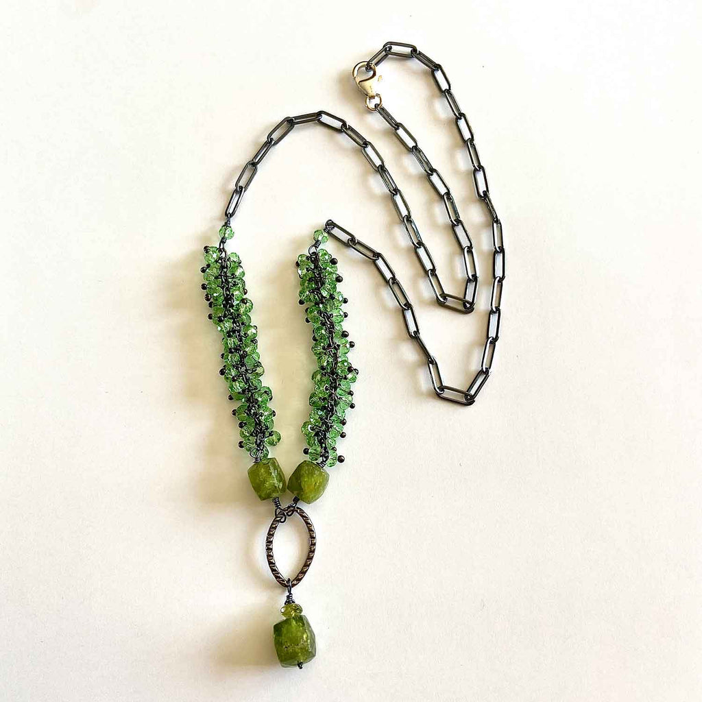 Peridot and Oxidized silver Necklace