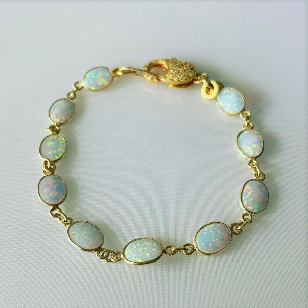 Opal and 18 K Gold Vermeil Bracelet with a Diamond Closure