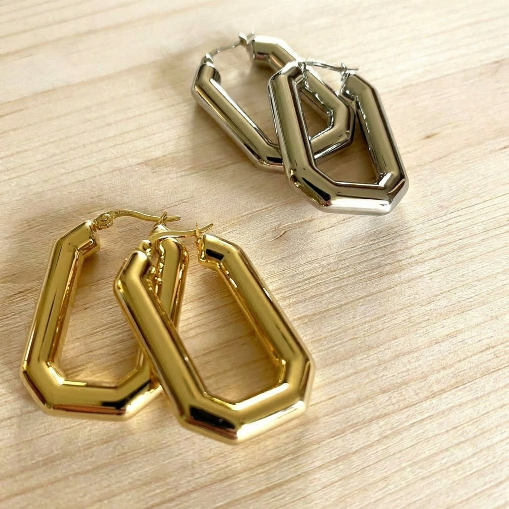 Block O Bold Geometric Hoop Earrings