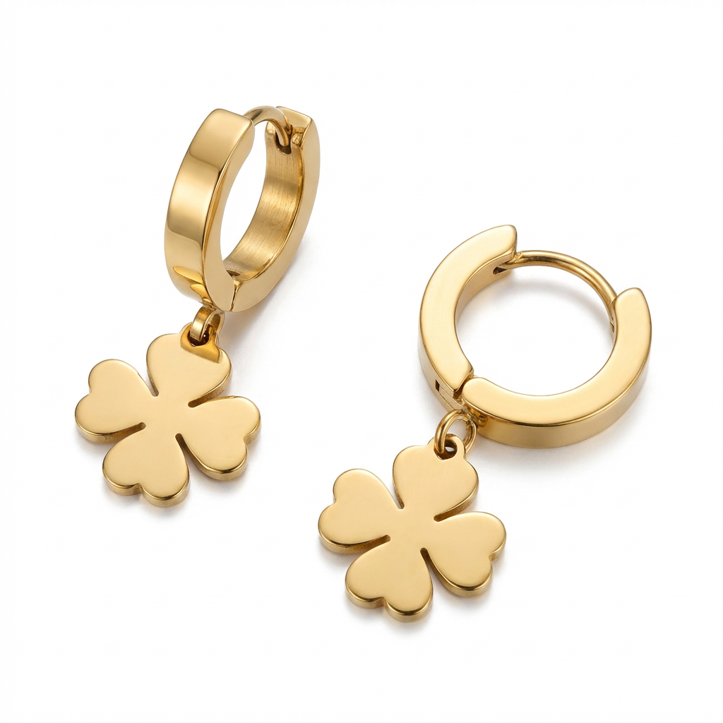 Celtic Inspired Four Leaf Clover Charm Hoop Earrings
