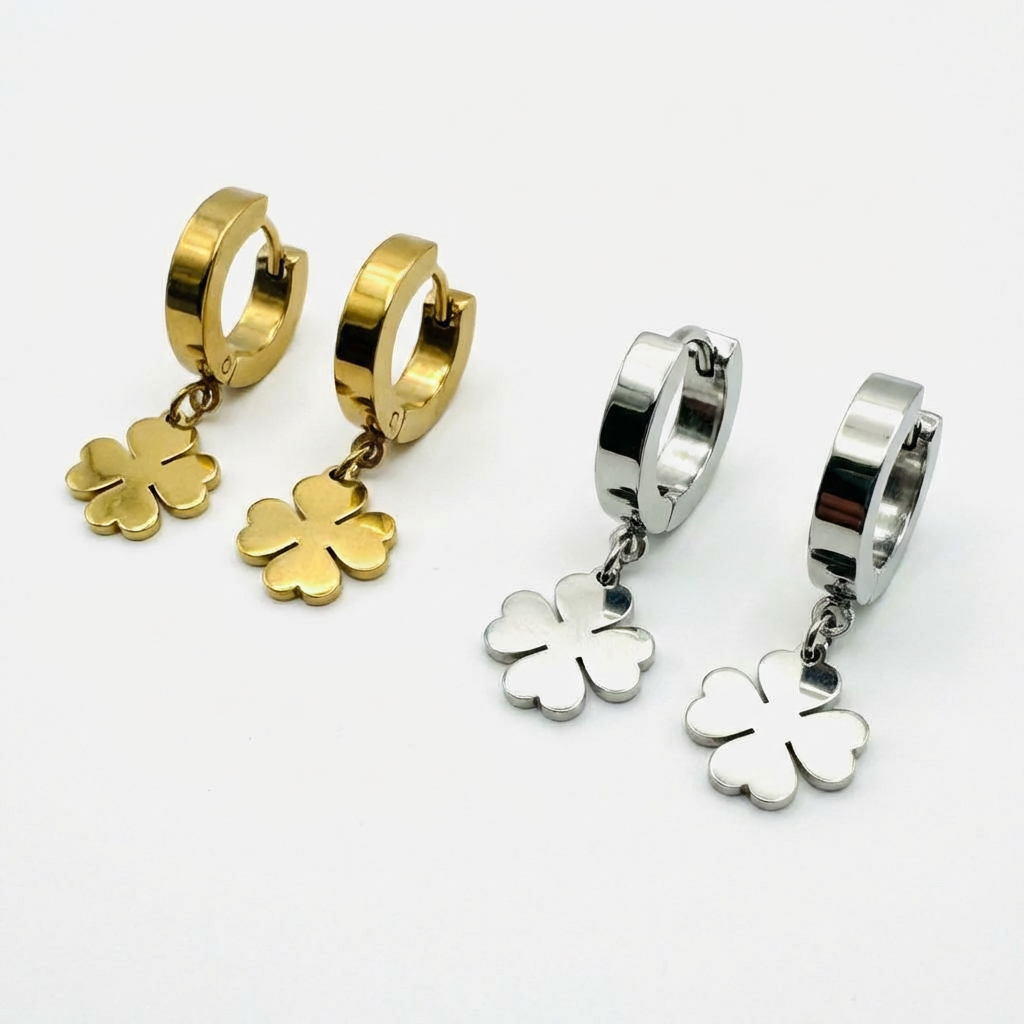 Celtic Inspired Four Leaf Clover Charm Hoop Earrings