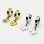 Celtic Inspired Four Leaf Clover Charm Hoop Earrings
