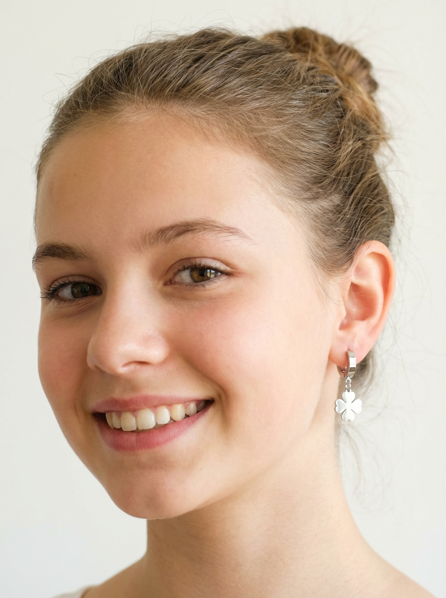 Celtic Inspired Four Leaf Clover Charm Hoop Earrings