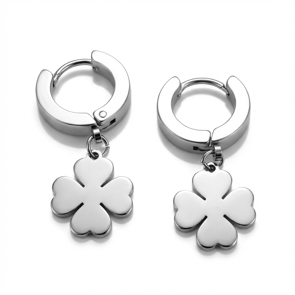 Celtic Inspired Four Leaf Clover Charm Hoop Earrings