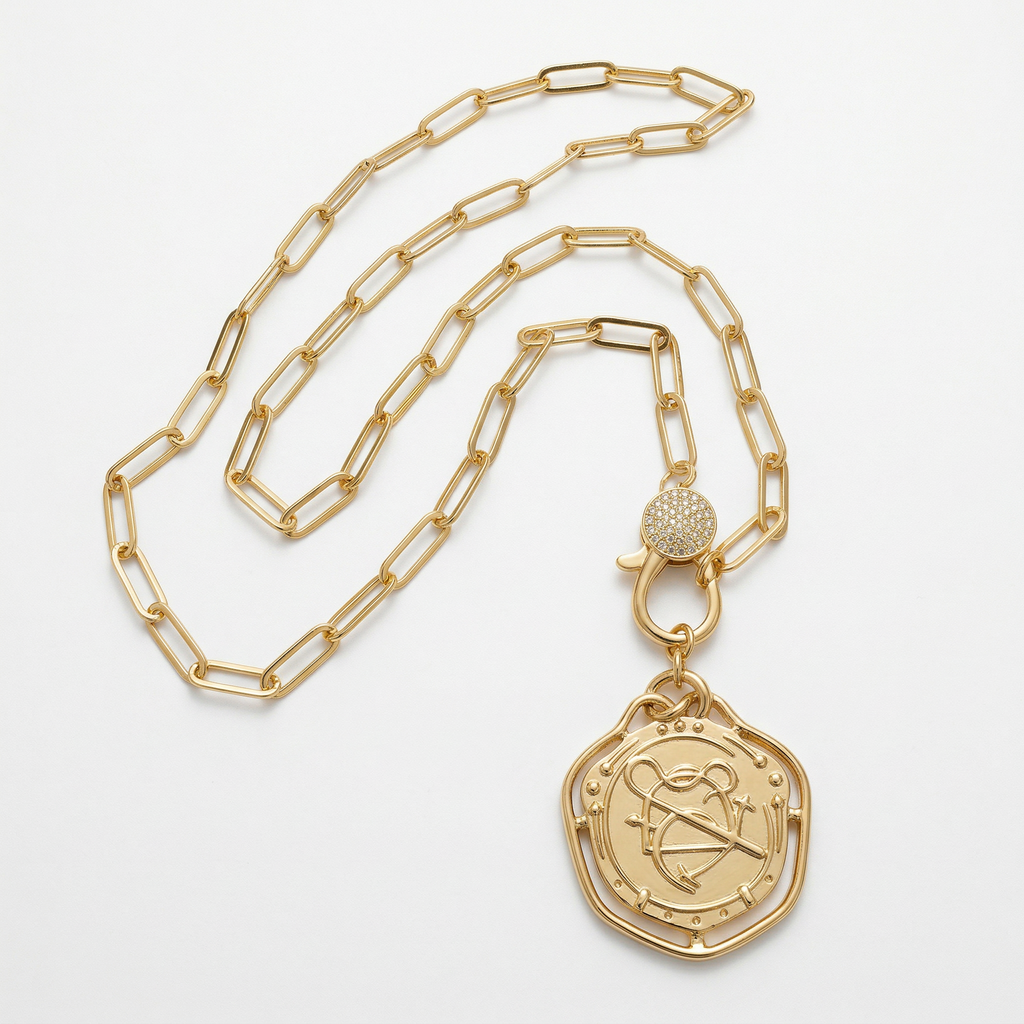 Equestrian Medallion Pavé Link Necklace