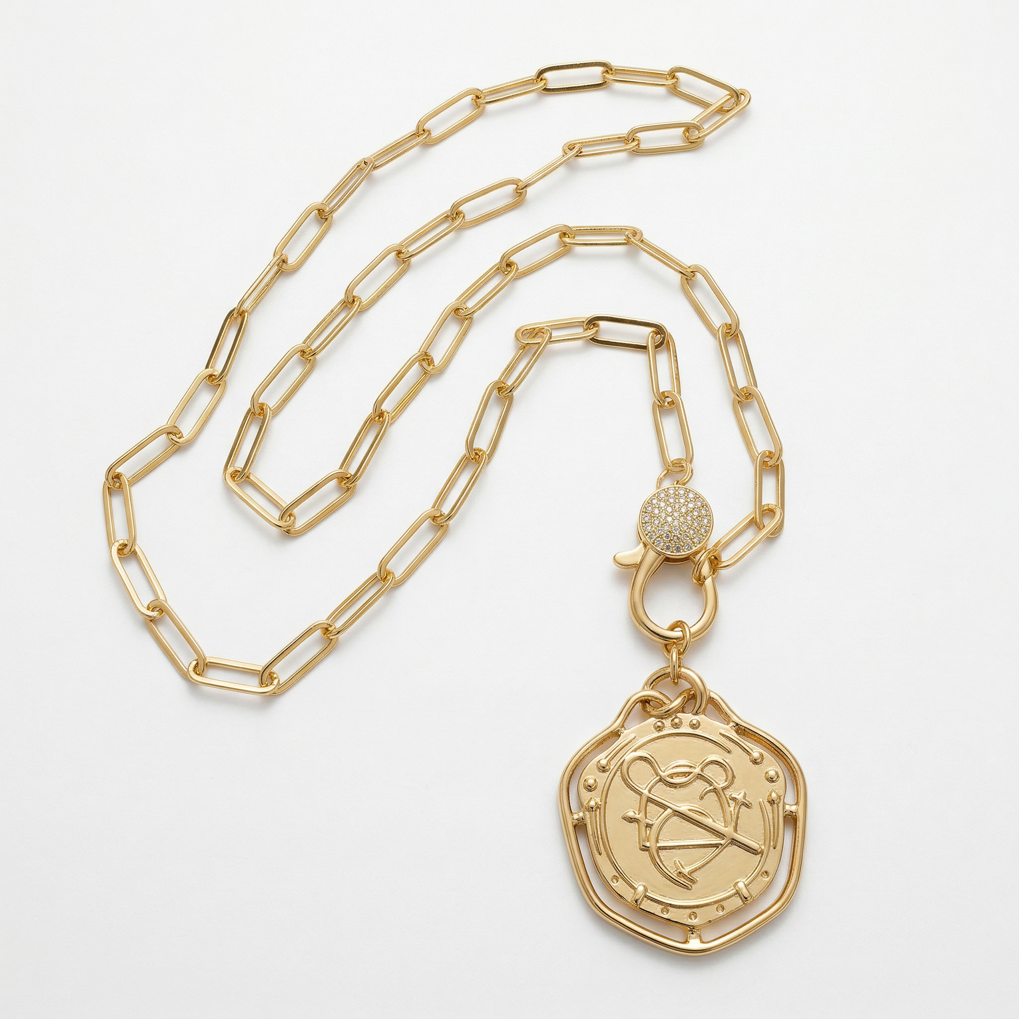 Equestrian Medallion Pavé Link Necklace