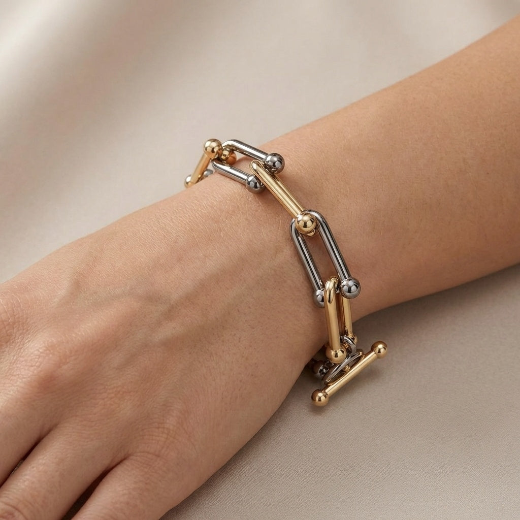 Mixed Metal Link Bracelet - Two-Tone Gold & Silver