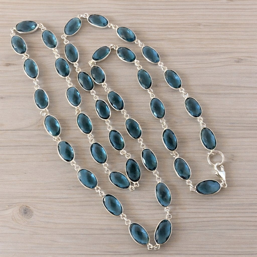 Abyss One of a Kind Faceted London Blue Topaz Bezel Station Necklace
