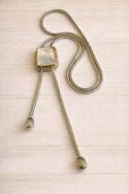 Riviera Two-Tone Mother of Pearl Sliding Tassel Lariat Necklace