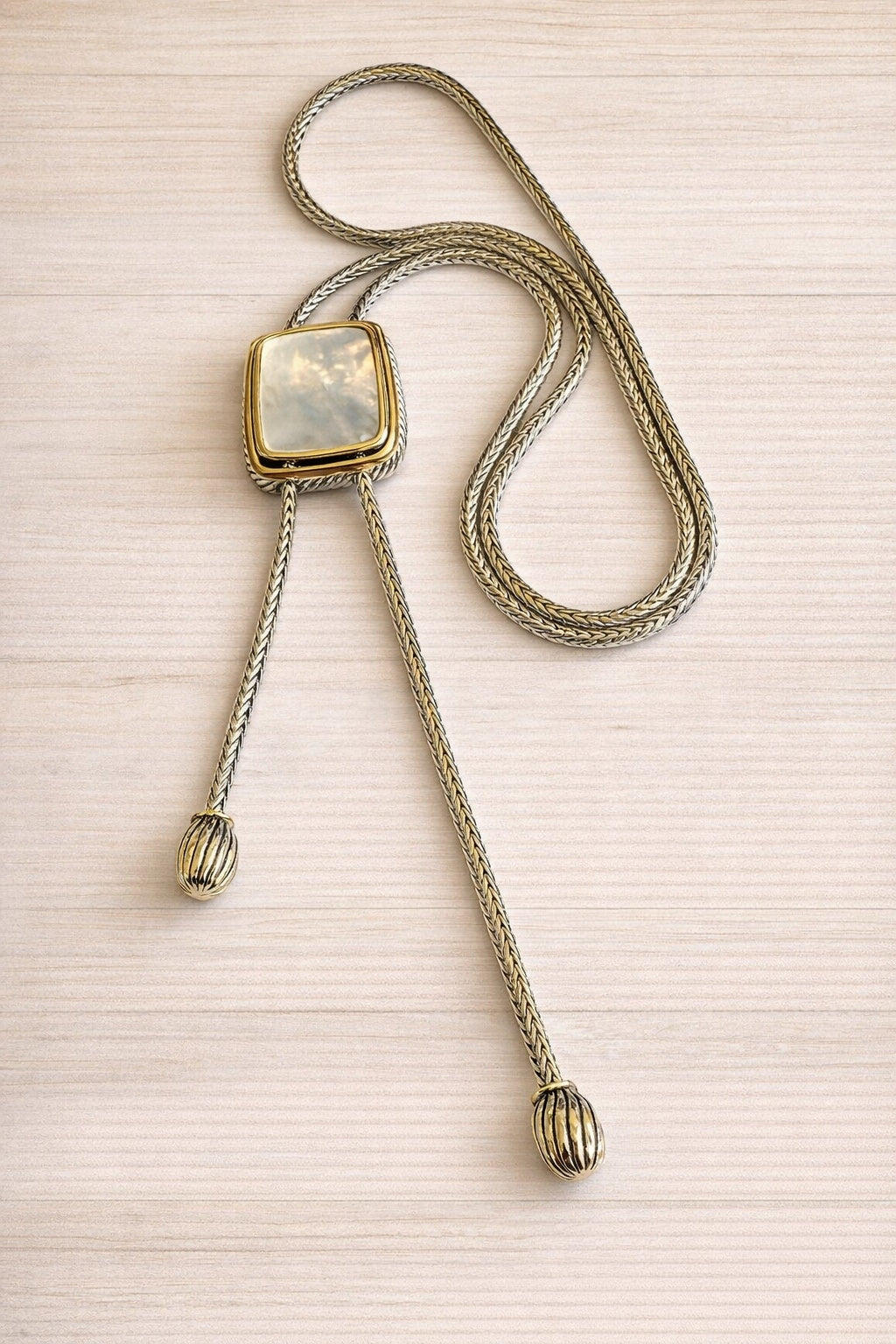 Riviera Two-Tone Mother of Pearl Sliding Tassel Lariat Necklace