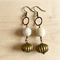 Vintage Moonstone & Brass Dangle Earrings