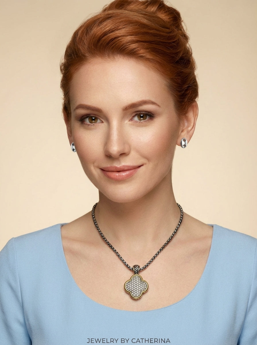 Fiore Pavé Simulated Diamond Quatrefoil Clover Pendant Necklace