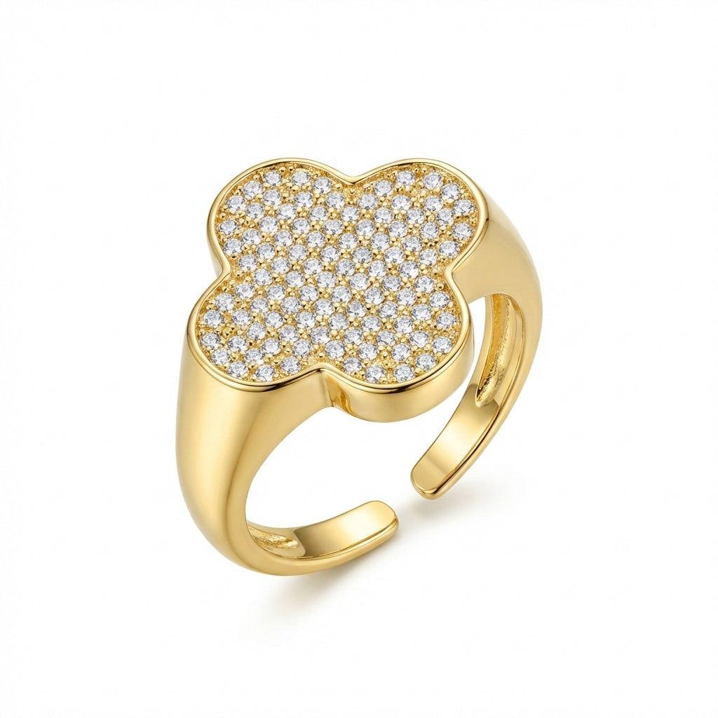 Clover Luxe Gold & Crystal Quatrefoil Adjustable Ring