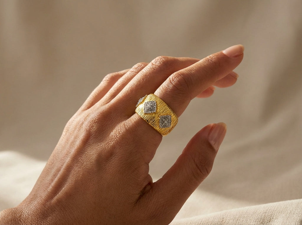 Golden Empress Textured Band Ring with Simulated Diamonds