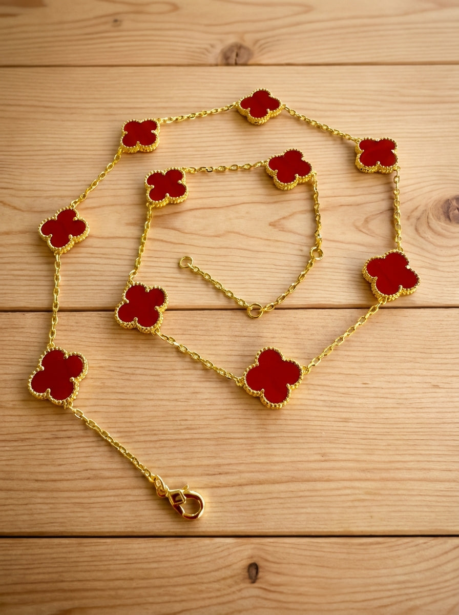 Alhambra Shaped Station Necklace | Quatrefoil Clover | 10 Gemstone Stations
