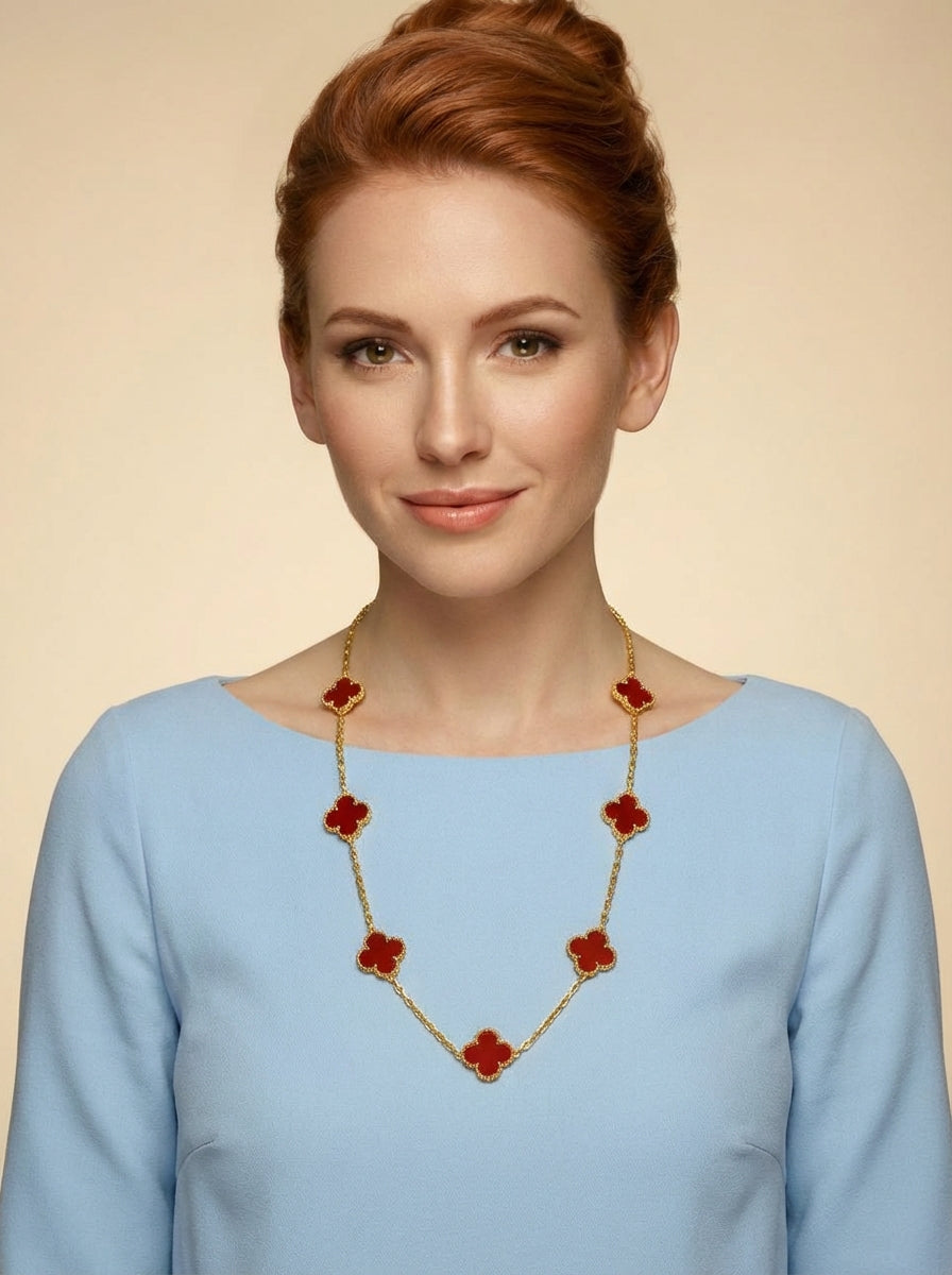 Alhambra Shaped Station Necklace | Quatrefoil Clover | 10 Gemstone Stations