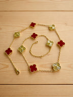 Alhambra Shaped Station Necklace | Quatrefoil Clover | 10 Gemstone Stations