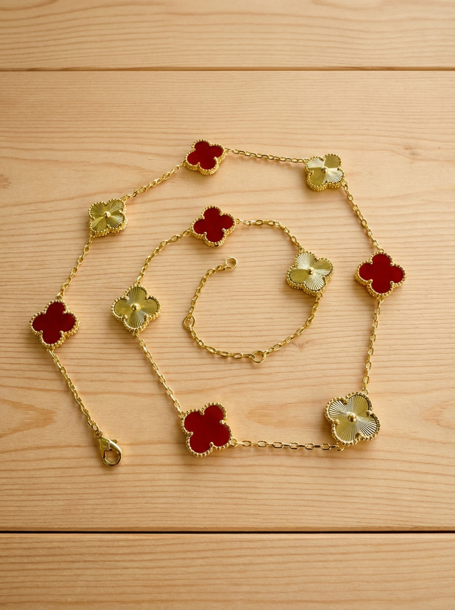 Alhambra Shaped Station Necklace | Quatrefoil Clover | 10 Gemstone Stations
