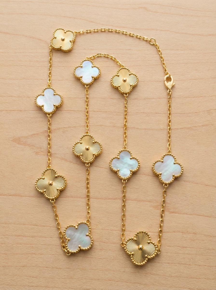 Alhambra Shaped Station Necklace | Quatrefoil Clover | 10 Gemstone Stations