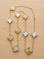 Alhambra Shaped Station Necklace | Quatrefoil Clover | 10 Gemstone Stations