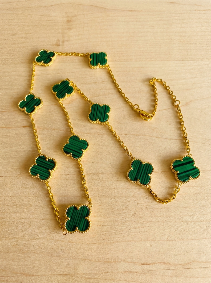 Alhambra Shaped Station Necklace | Quatrefoil Clover | 10 Gemstone Stations