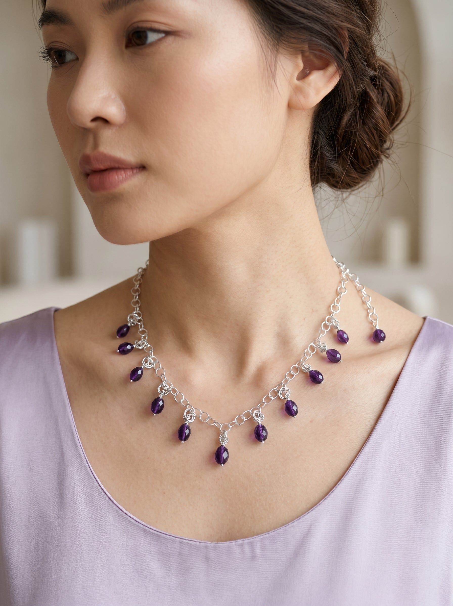 Amethyst Rain Sterling Silver Necklace