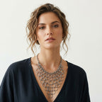 Vintage Circle Link Bib Necklace - Stainless Steel