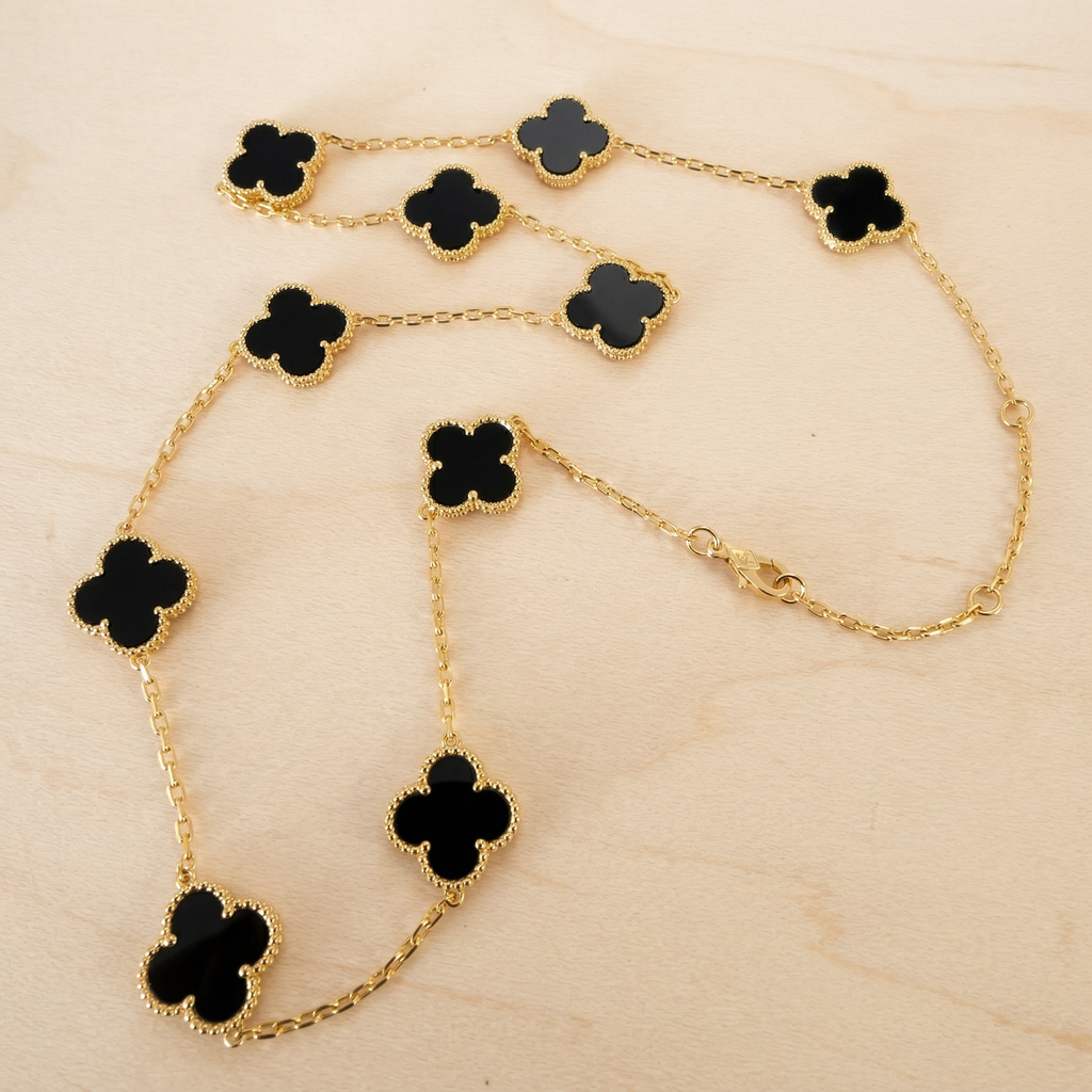 Alhambra Shaped Station Necklace | Quatrefoil Clover | 10 Gemstone Stations