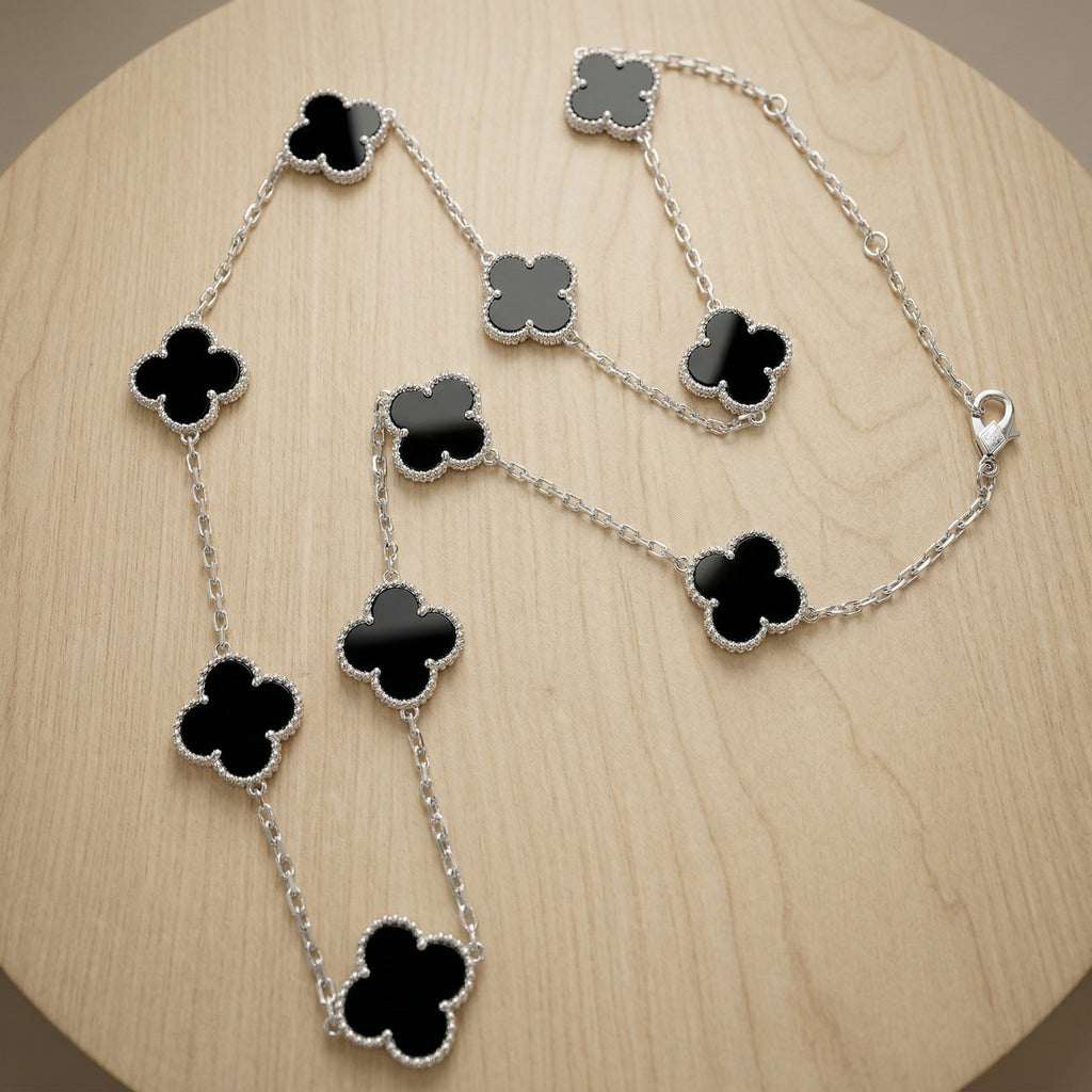Alhambra Shaped Station Necklace | Quatrefoil Clover | 10 Gemstone Stations