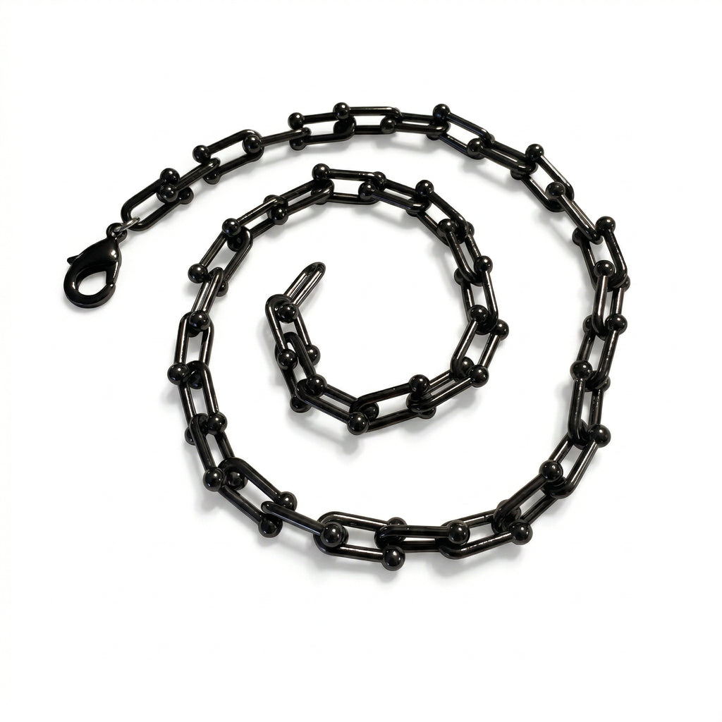 Noir Élan Adjustable Rhodium Link Necklace