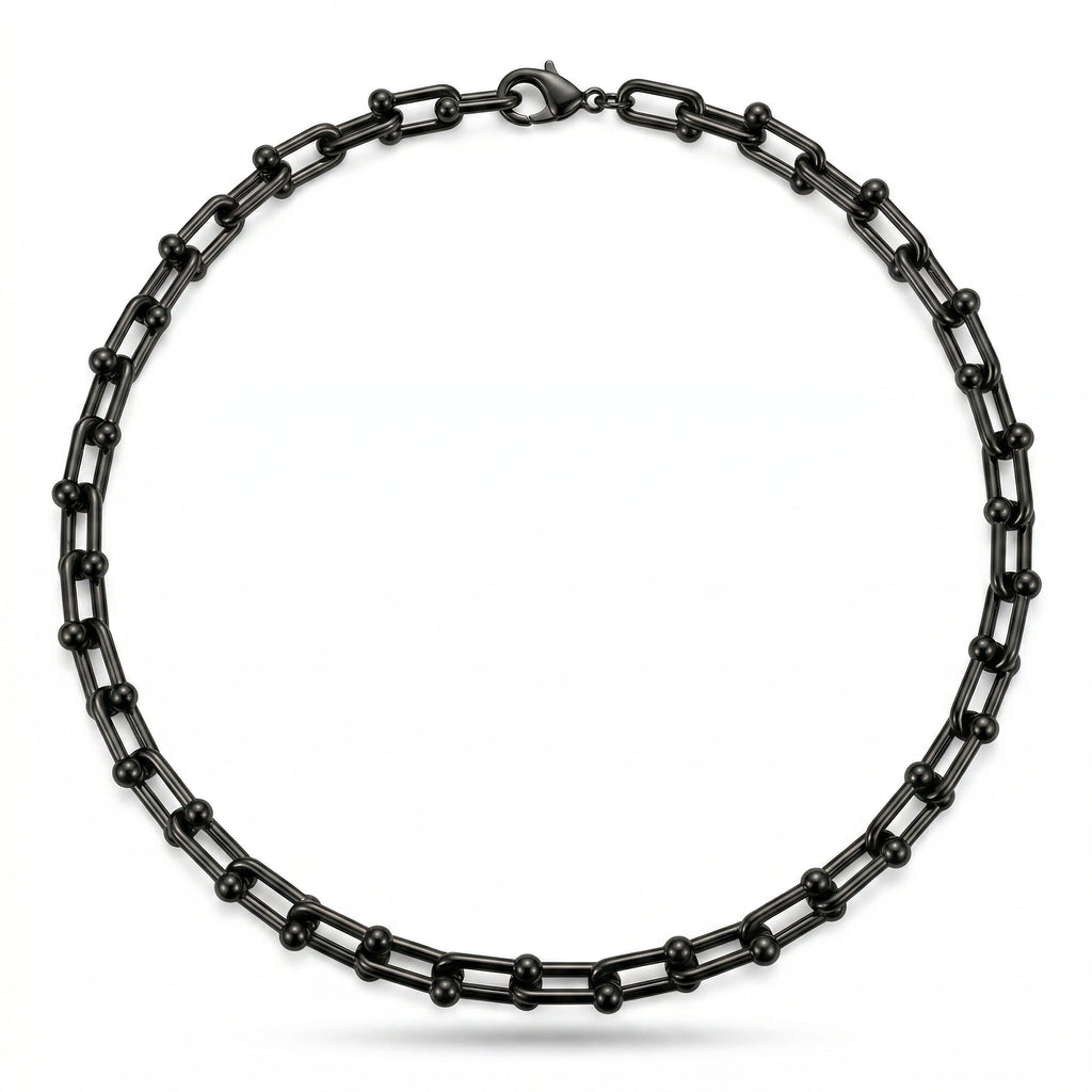 Noir Élan Adjustable Rhodium Link Necklace