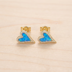 Ethiopian Blue Opal Heart Stud Earrings