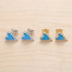 Ethiopian Blue Opal Heart Stud Earrings