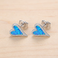 Ethiopian Blue Opal Heart Stud Earrings