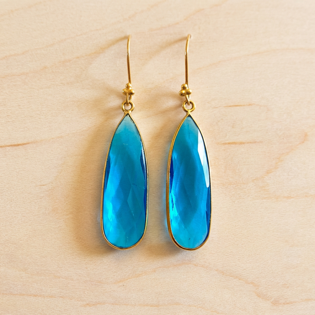 Elongated Blue Topaz Teardrop Earrings