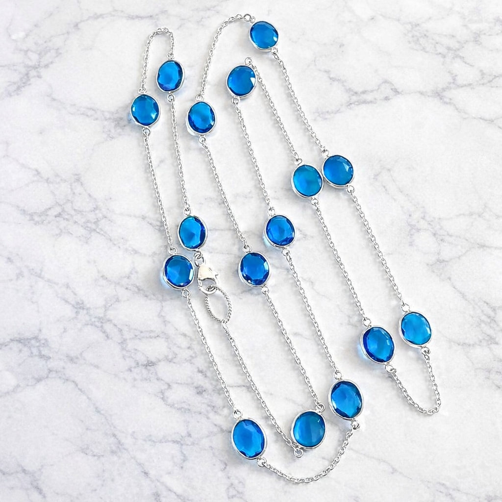 Blue Topaz Sky Sterling Silver Station Necklace