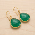 Emerald Green Chalcedony Teardrop Drop Earrings
