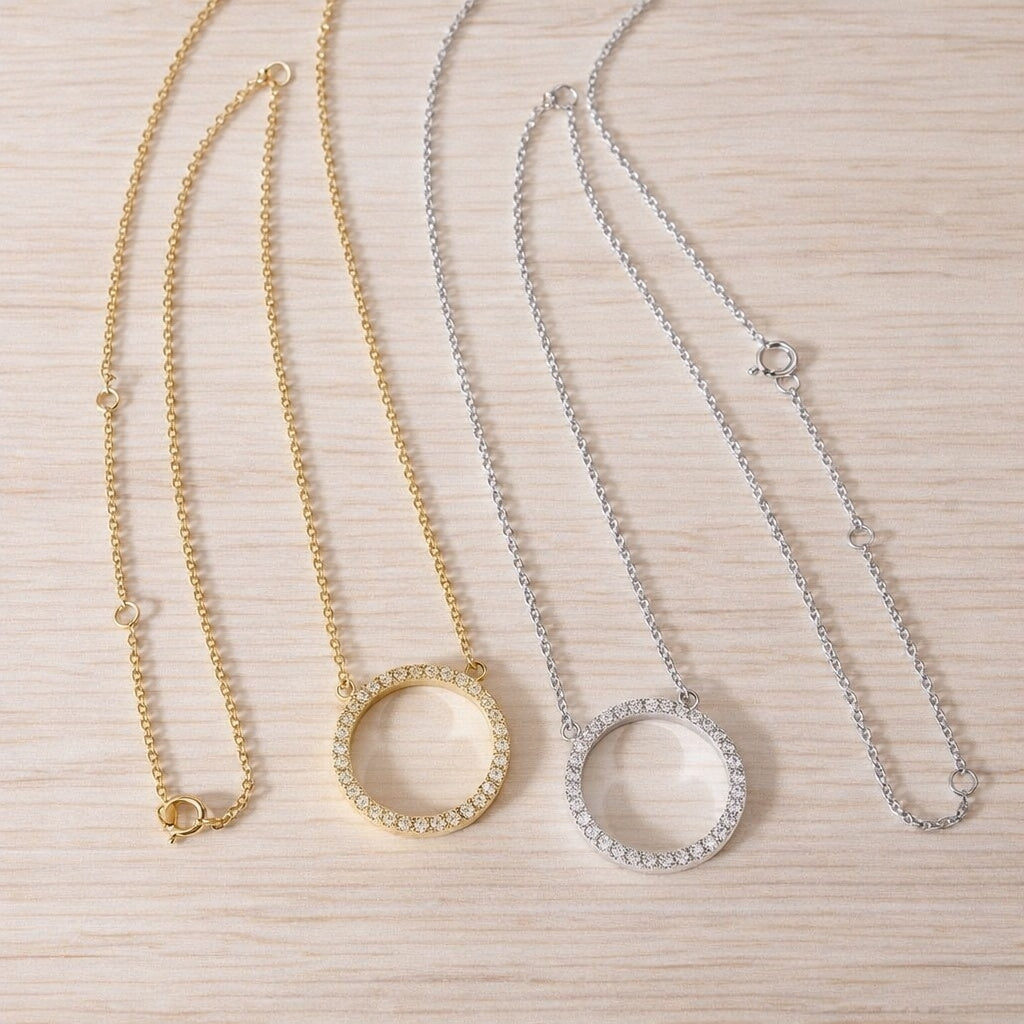Eternity Halo Pavé Simulated Diamond Open Circle Necklace