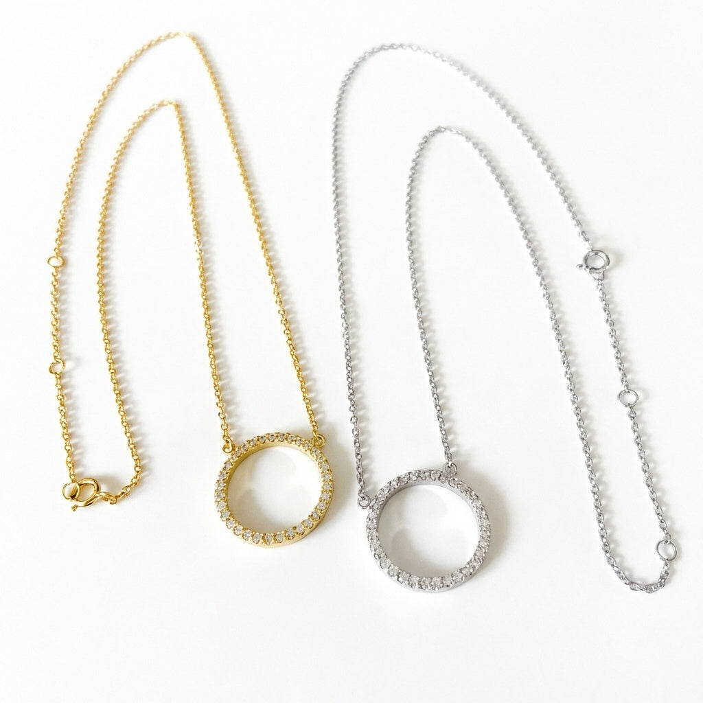 Eternity Halo Pavé Simulated Diamond Open Circle Necklace