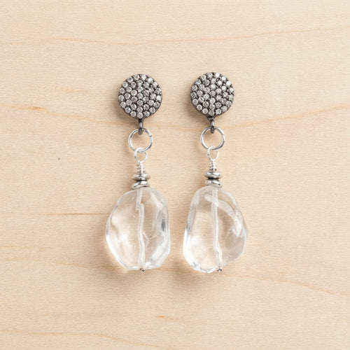 Clear Quartz Crystal Nugget Drop Earrings