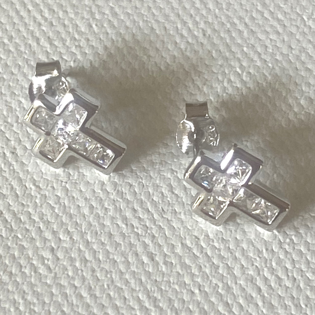 Simulated Diamond Cross Stud Earrings