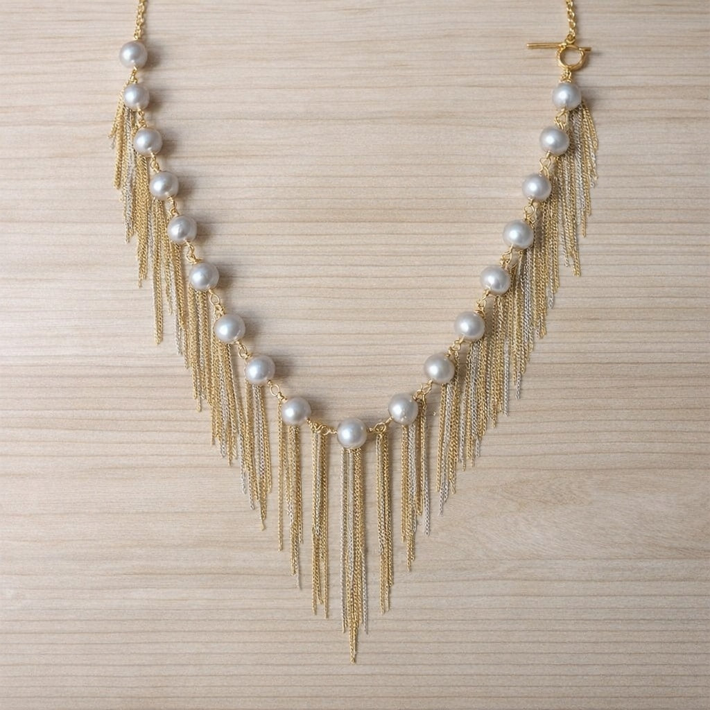 Plume One-of-a-Kind Cultured Grey Pearl & Mixed Chain Fringe Necklace