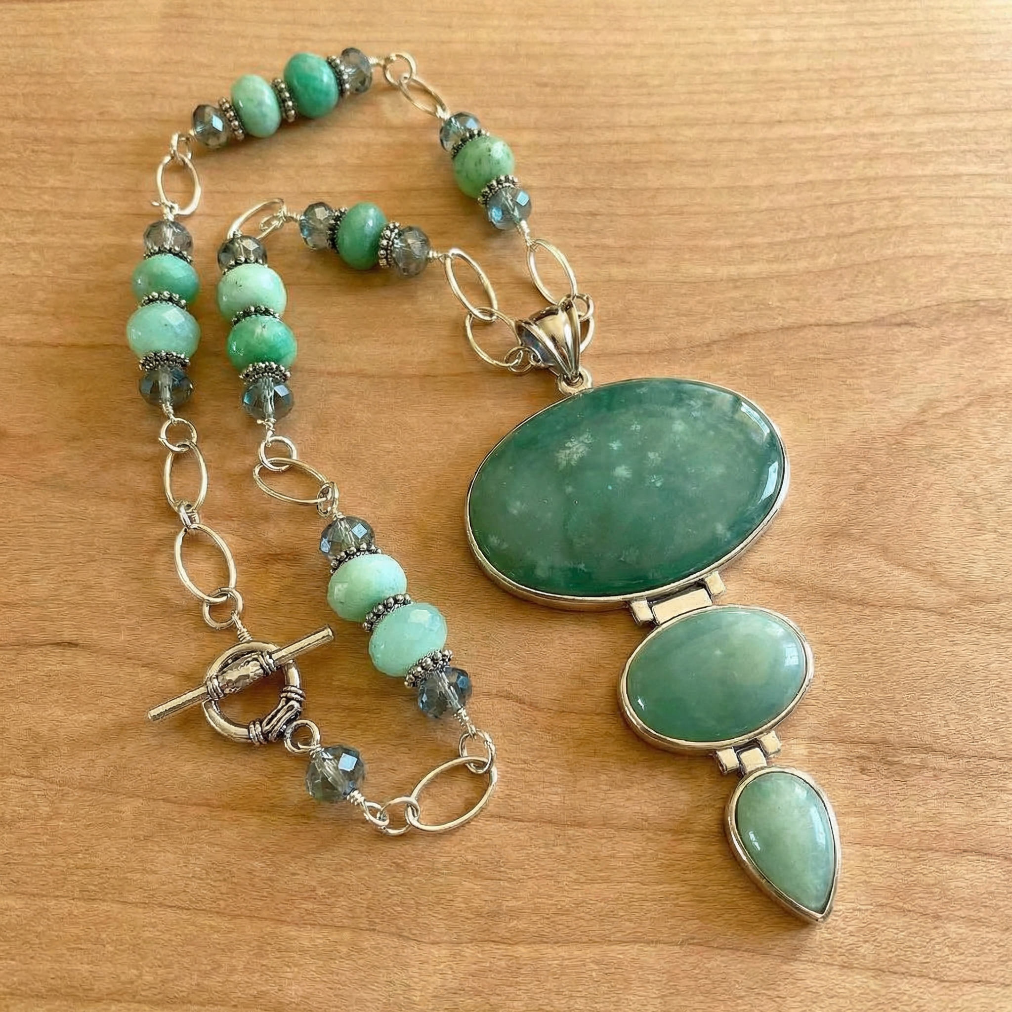 Garden of Eden Chrysoprase Triple-Stone Necklace