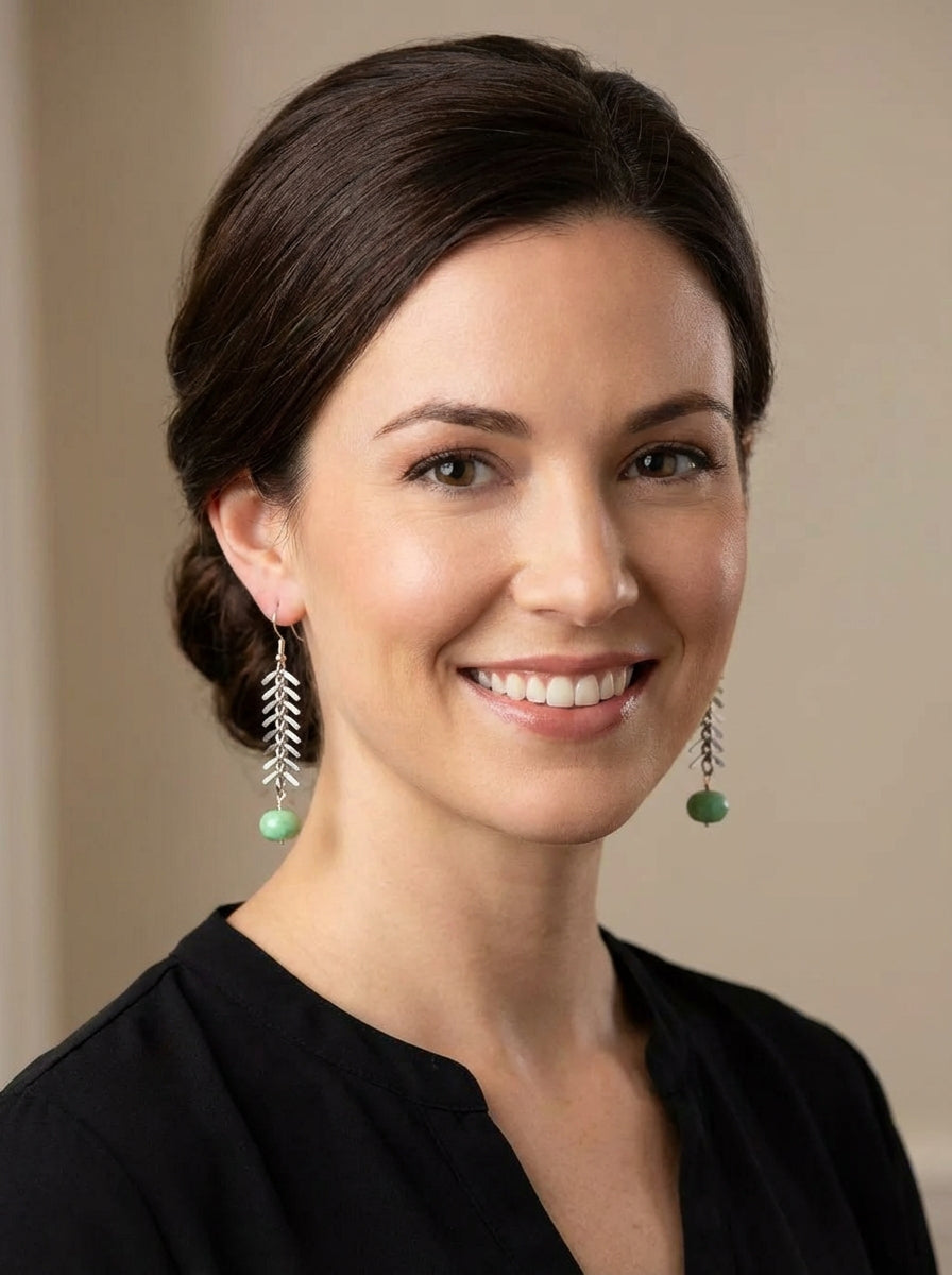 Chrysoprase & Fishbone Chain Drop Earrings