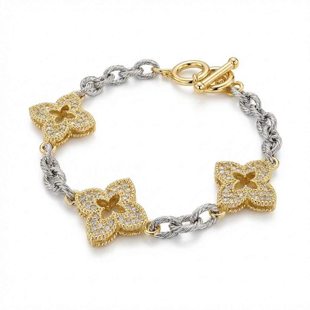 Mixed Metal Four Leaf Clover Bracelet