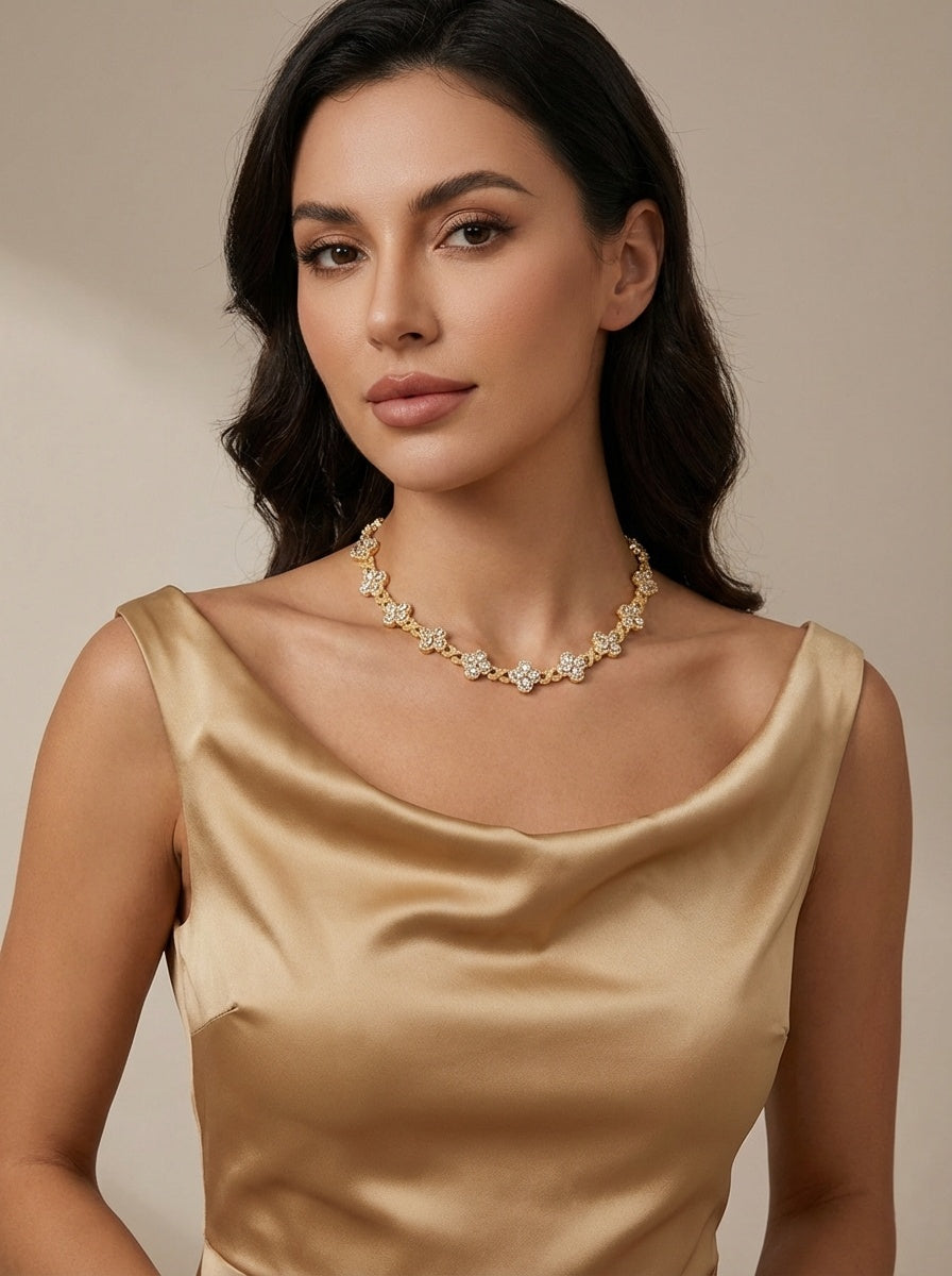 Golden Blossom Cluster Necklace