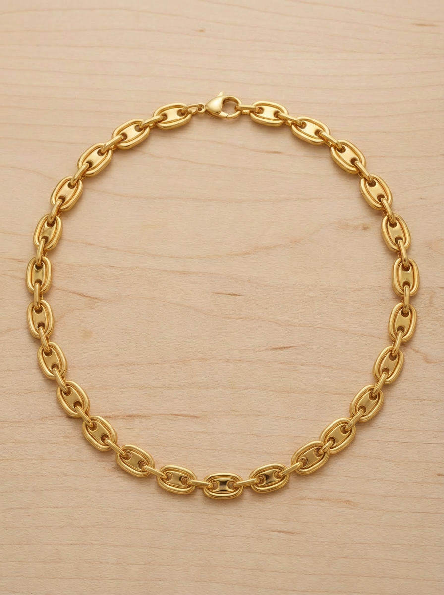 Marina Puffed Mariner Link Necklace | Stainless Steel & 20K Gold Plated Stainless Steel