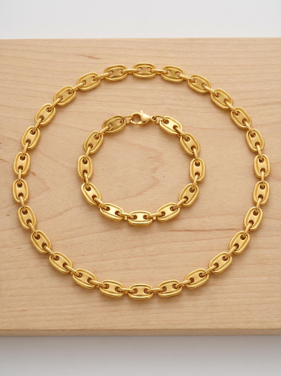 Marina Puffed Mariner Link Necklace | Stainless Steel & 20K Gold Plated Stainless Steel