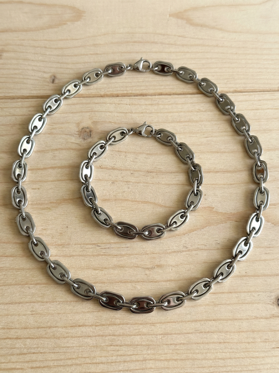 Marina Puffed Mariner Link Bracelet | Stainless Steel & 20K Gold Plated Stainless Steel