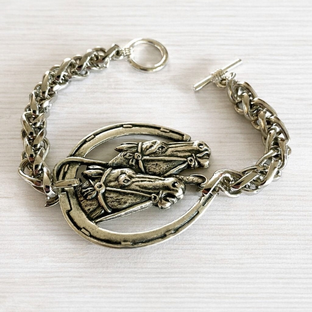 Gallop Double Horse Head Horseshoe Medallion Bracelet